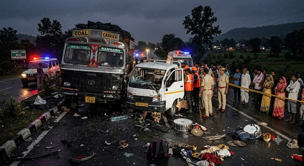Tragedy in Ramgarh: 8 Band Members Killed in Horrific Pickup Van and Truck Collision
