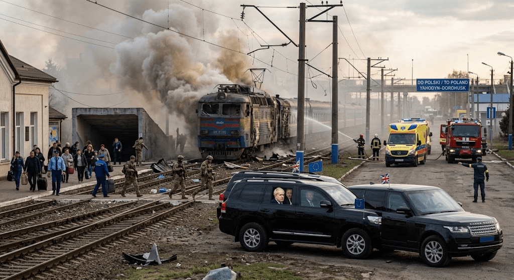 Near Miss at Border: Russian Drone Strikes Train Minutes After Diplomatic Convoy Carrying Boris Johnson Passes