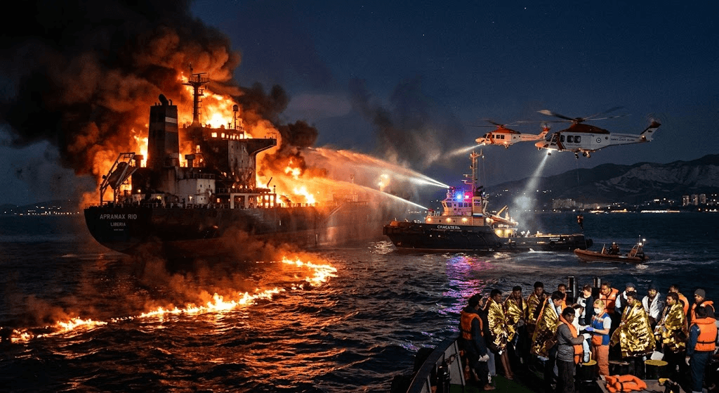Explosion at Sea: Tanker Ignites in Black Sea Following Maritime Drone Attack Off Russian Coast