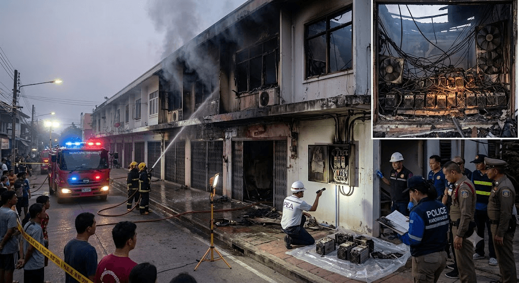 Shop House Fire Exposes Multi-Million Baht Illegal Bitcoin Mine in Kanchanaburi