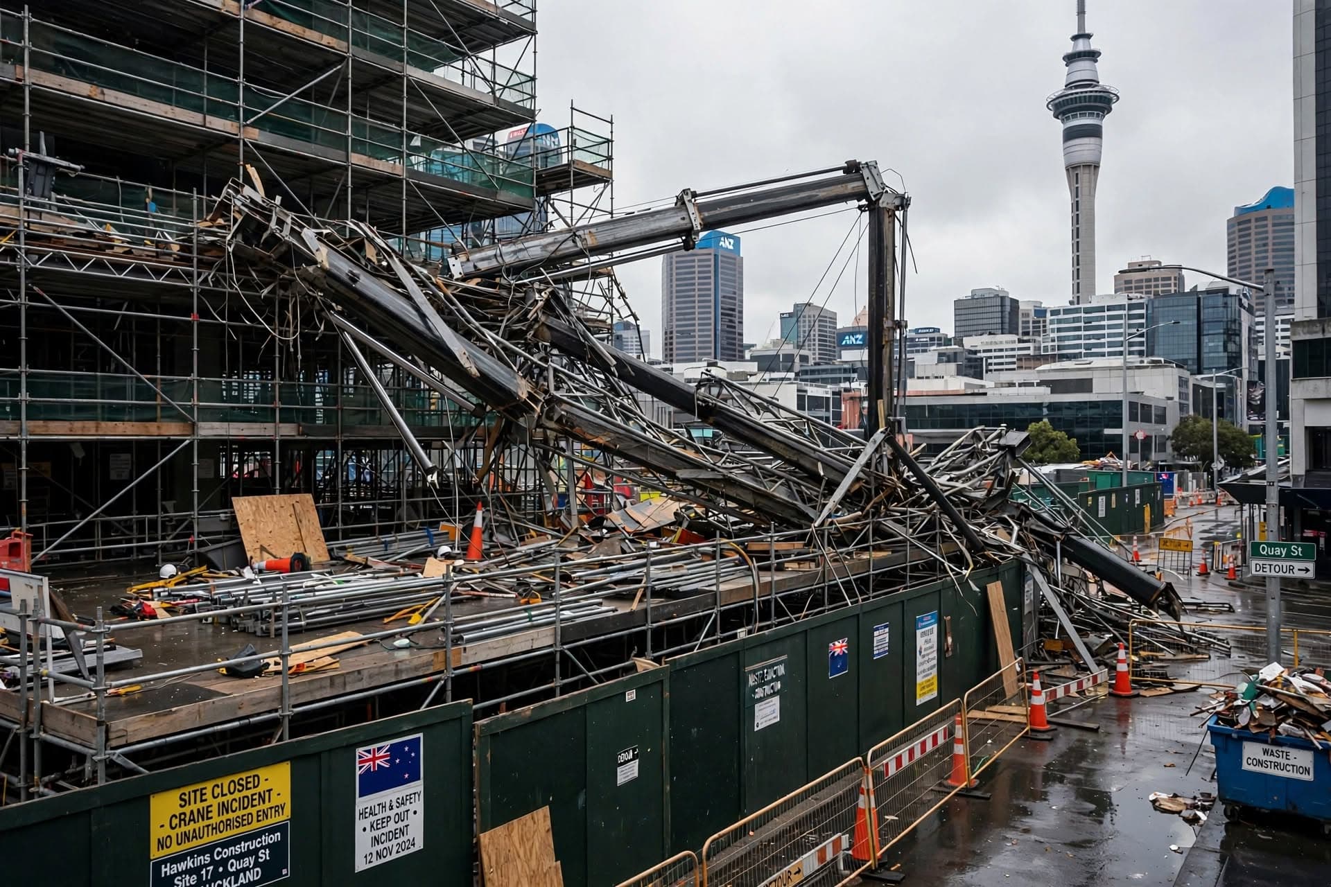Two Workers Injured After Construction Crane Collapses Onto Busy Site In Downtown Auckland, Emergency Declared