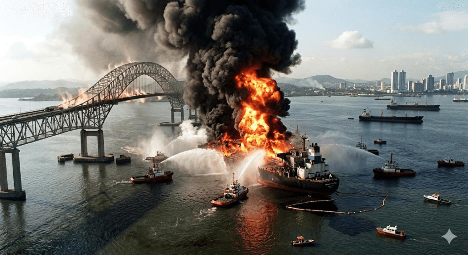 Inferno à la porte : Une explosion massive de pétrolier déclenche un incendie près du pont des Amériques au Panama