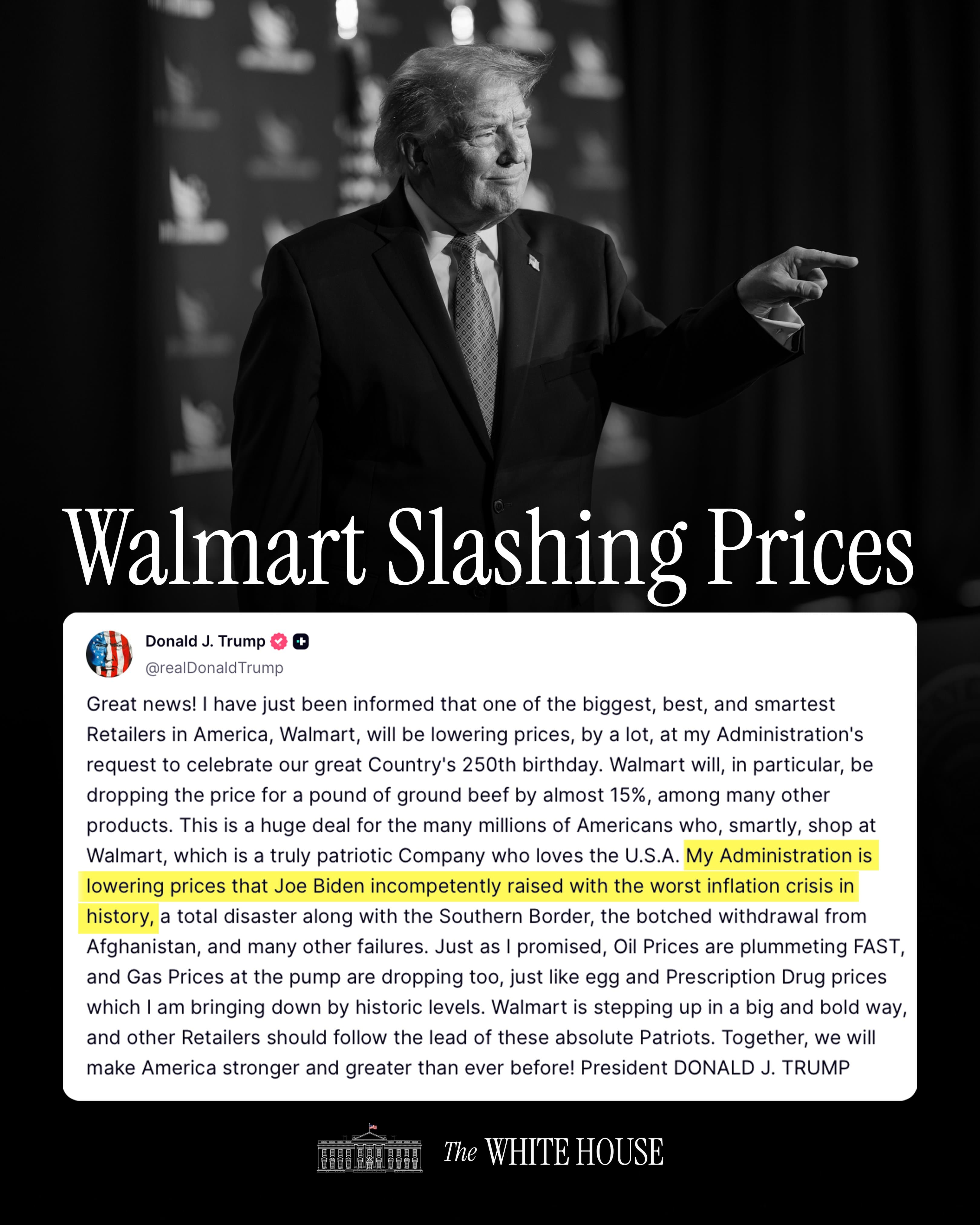 Trump Announces Walmart Price Cuts, Calls Move Win For American Consumers