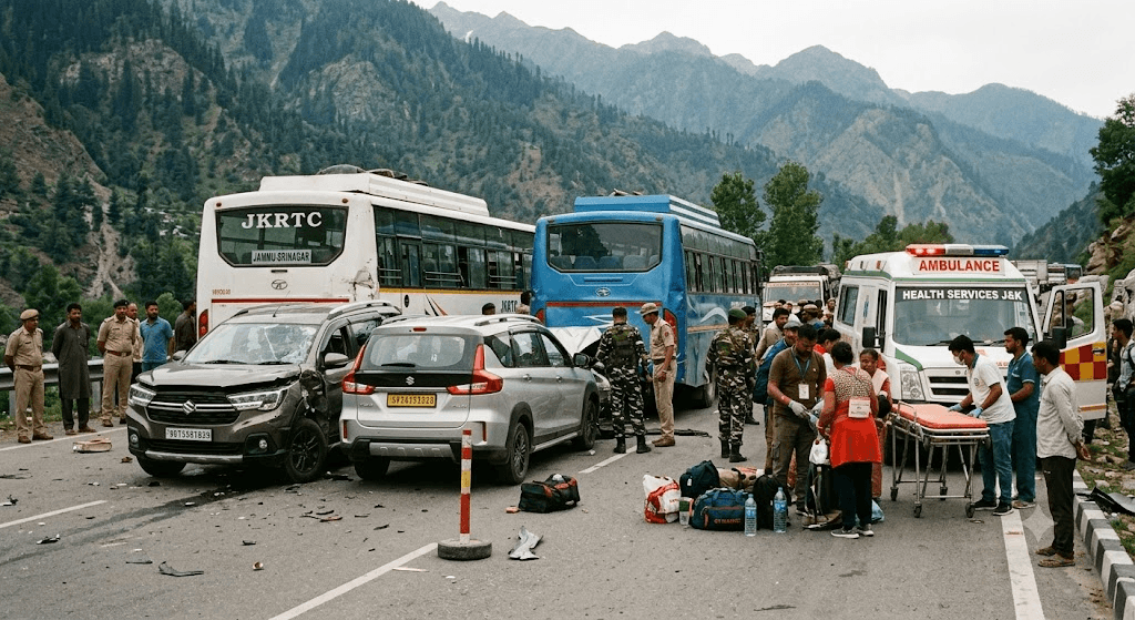 Chaos at Chanderkote: 18 Amarnath Yatris Injured in Massive Multi-Vehicle Collision