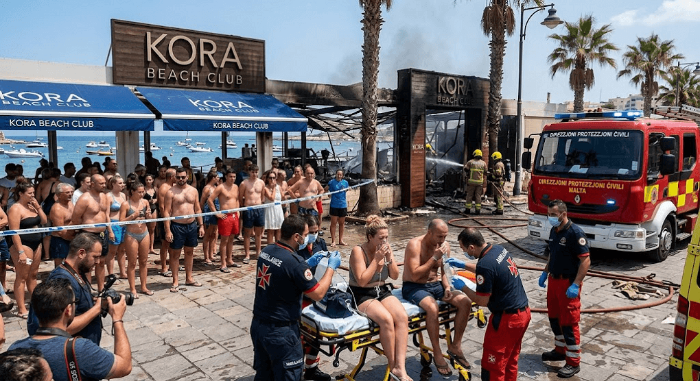 Fire Breaks Out at Kora Beach Club in Buġibba: Two Treated for Smoke Inhalation