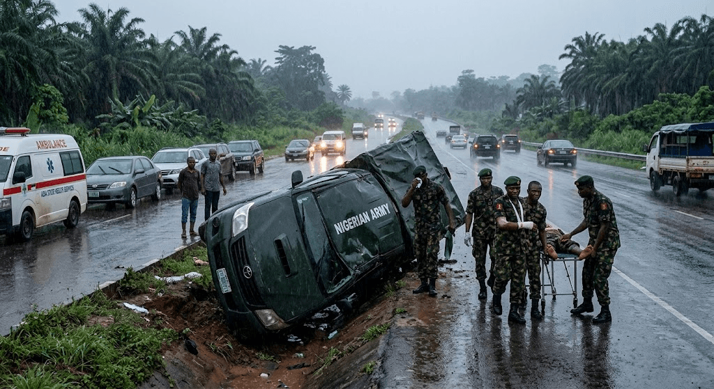 Nigerian Soldiers Injured as Army Patrol Truck Crashes in Abia During Heavy Rain