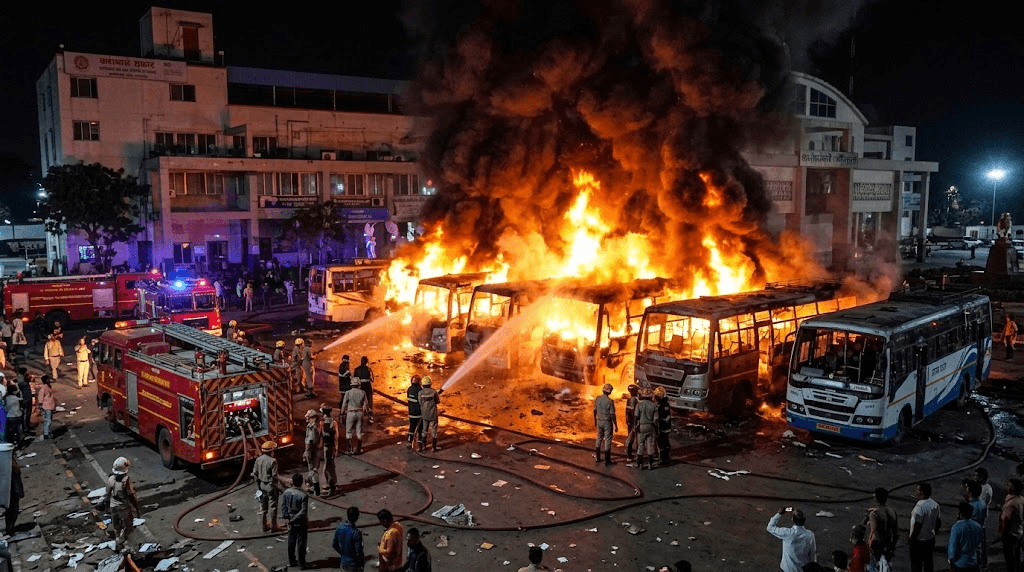 Inferno at Bhopal ISBT: Massive Fire Engulfs Multiple Buses at Major Transit Hub