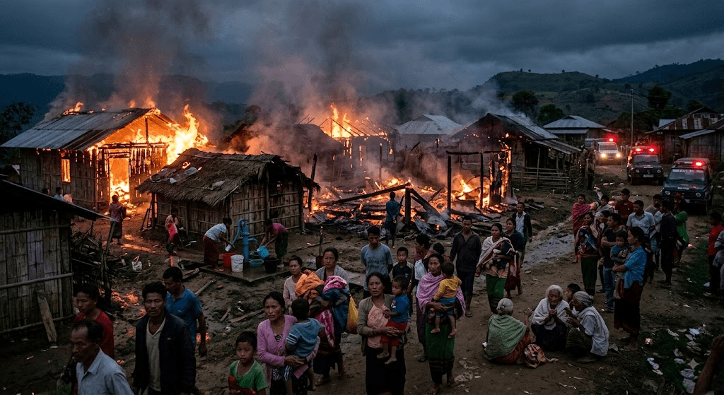 Arson Attack in Manipur: 9 Houses Burnt Down in Late-Night Tokpa Liangmai Village Violence
