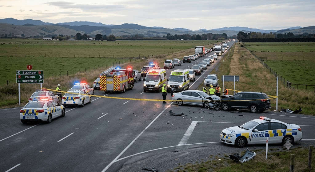 Highway Closed: One Person Critically Injured in Severe Crash Near Blenheim