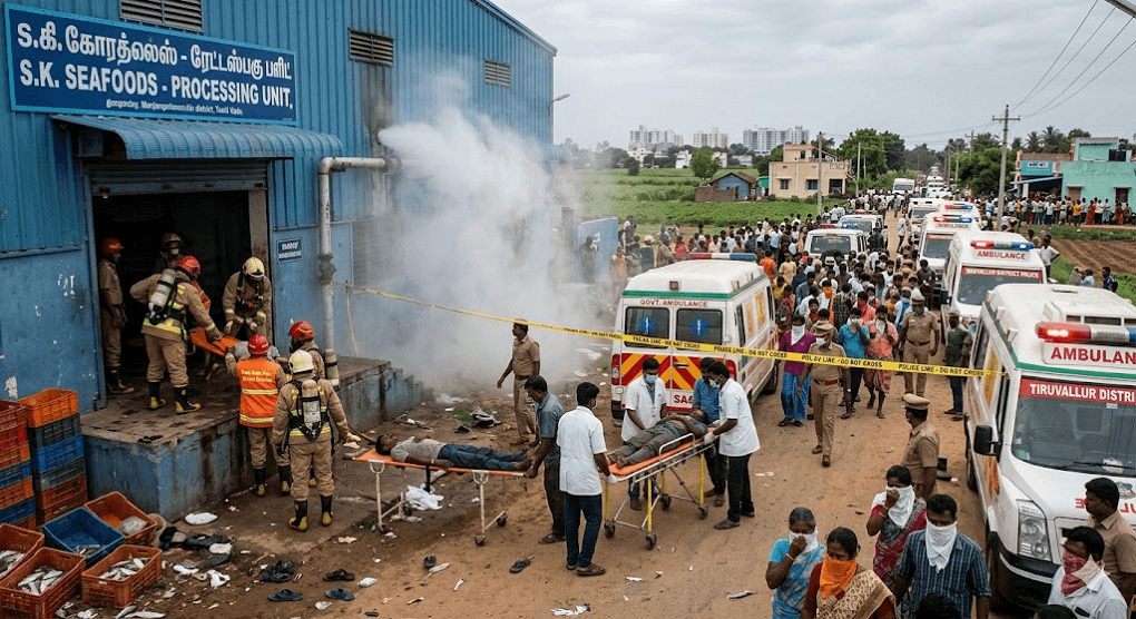 Gas Leak Horror: At Least 2 Killed, Dozens Rushed to Hospital After Seafood Unit Chemical Leak in Periyapalayam