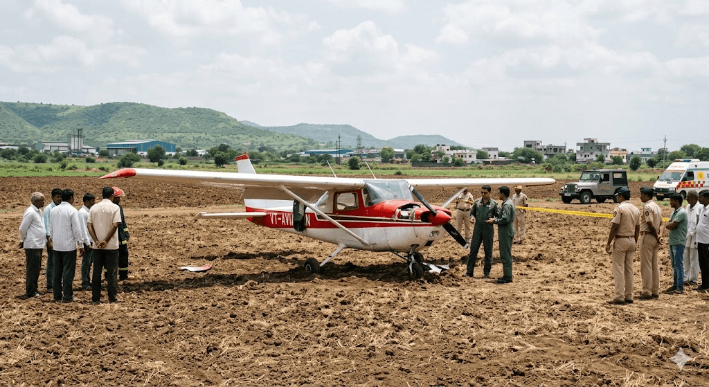 Emergency Landing: 2-Seater Training Aircraft Crashes in Baramati Field