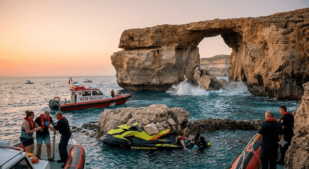 Tragedy off Comino: 1 Dead, 2 Injured After Natural Rock Arch Collapses onto Passing Jet Ski