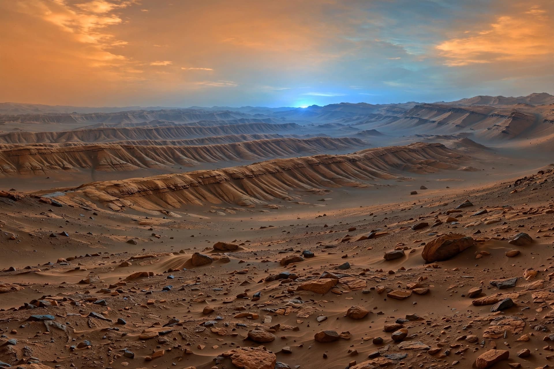 NASA rover takes striking image of dawn's early light on Mars.