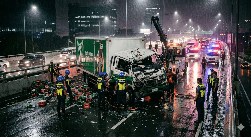 Tragedy in the Rain: Trailer Truck Helper Killed in Violent Metro Manila Wing Van Collision