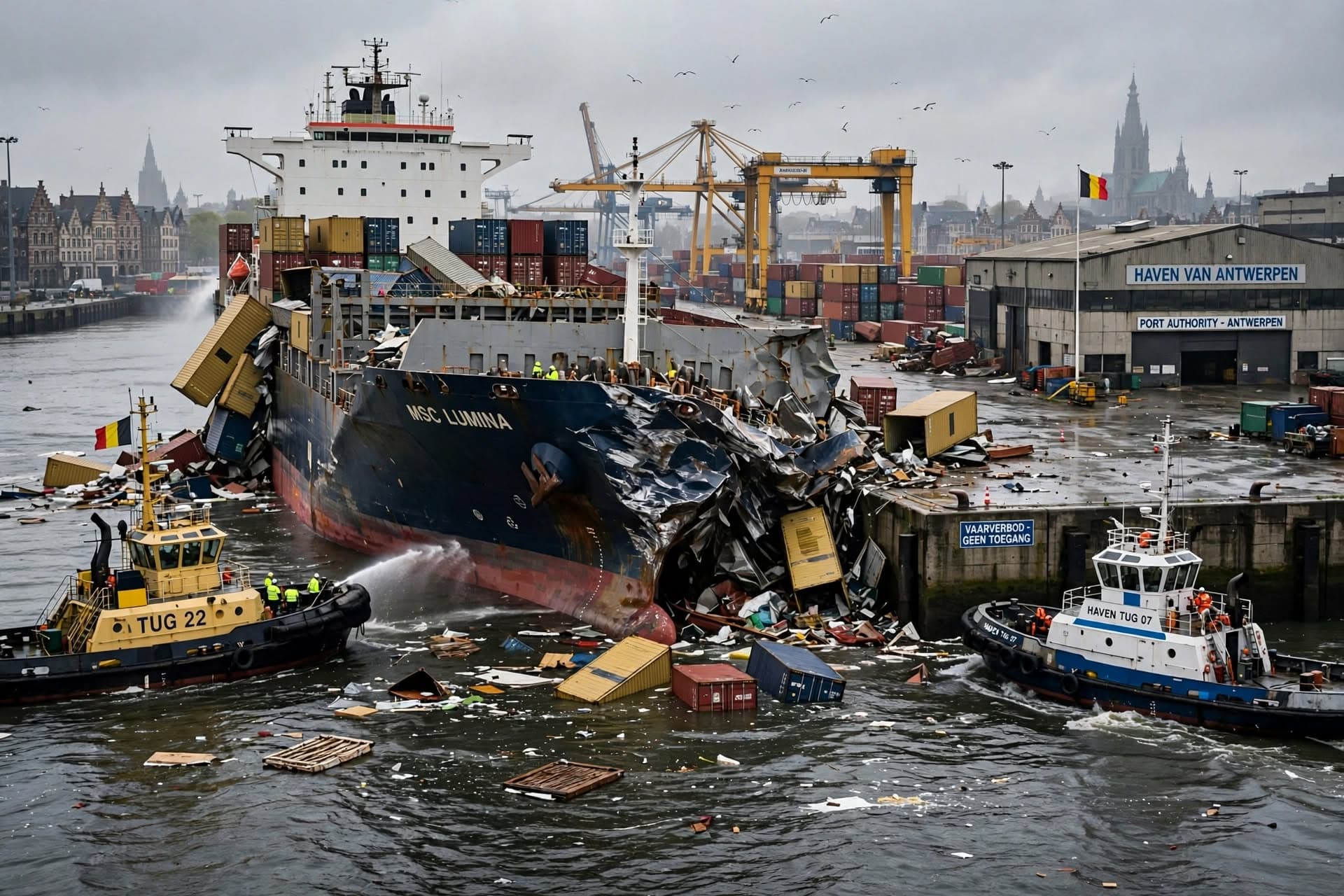 Antwerp Harbor Crash Leaves Three Crew Trapped, Cargo Ship Slams Into Dock, Steel Twists, Sirens Wail