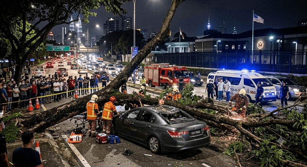 Tragedy on Jalan Tun Razak: 43-Year-Old Driver Killed, Seven Others Hospitalised After Giant Tree Crushes Moving Vehicles