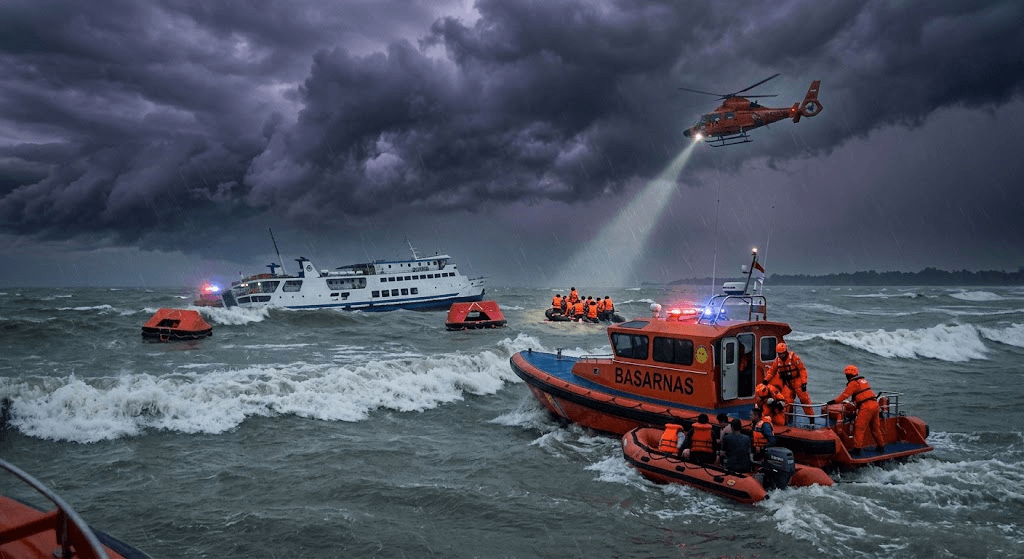 Tragedy at Sea: One Dead and 103 Rescued as Indonesian Ferry Battered by Storm Off Borneo