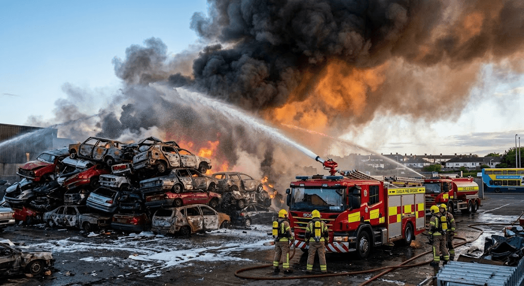 Scrapyard Inferno: Major Dublin Fire Destroys Up to 100 Vehicles