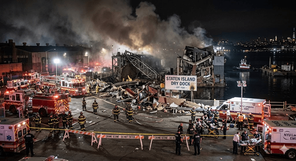 Chaos at New York Shipyard: One Dead, Dozens Injured in Massive Dry Dock Explosion