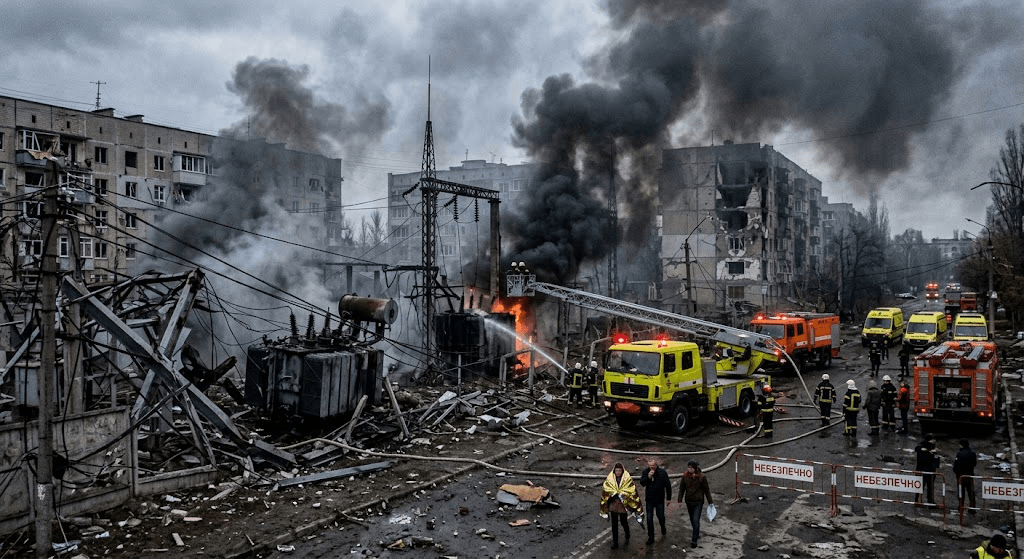 Massive Russian Barrage Kills at Least 6 and Cripples Ukraine’s Power Grid