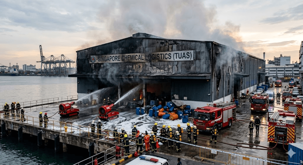 Chemical Crisis Averted: Massive Blaze Engulfs Tuas Industrial Warehouse