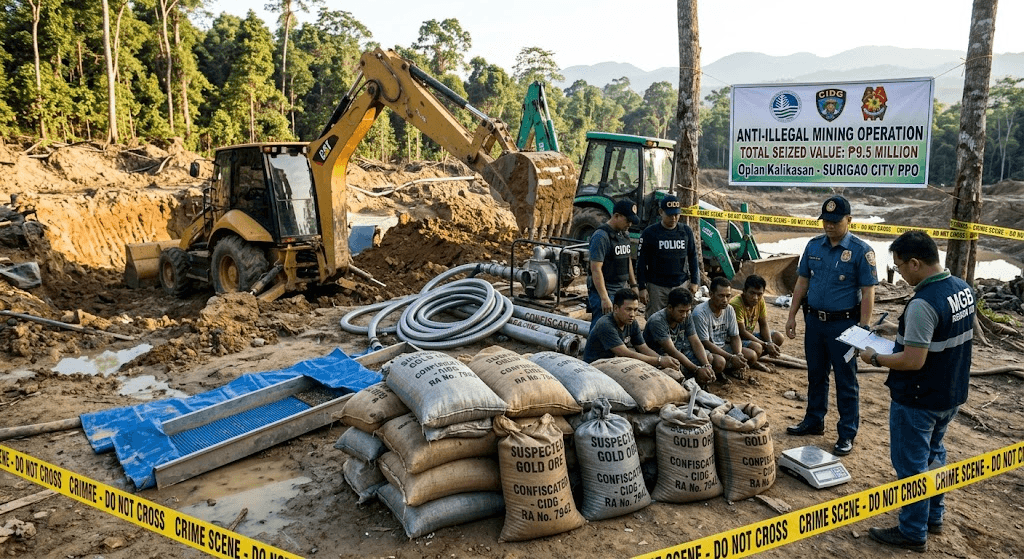 P9.5-Million Blow: 4 Arrested, Mining Equipment and Ore Seized in Surigao City Raid