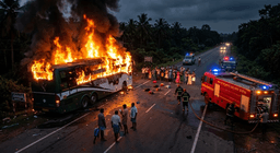 Terror on the Highway: Sleeper Bus Burst into Flames While in Motion near Sagar