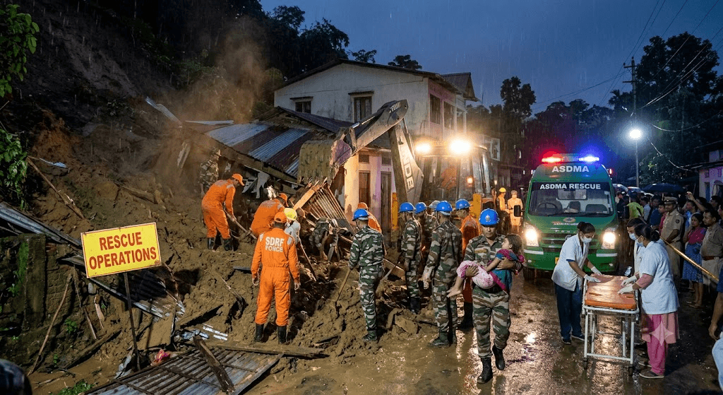 Tragedy in Guwahati: Landslide Buries Home, Trapping Family of Four Under Debris