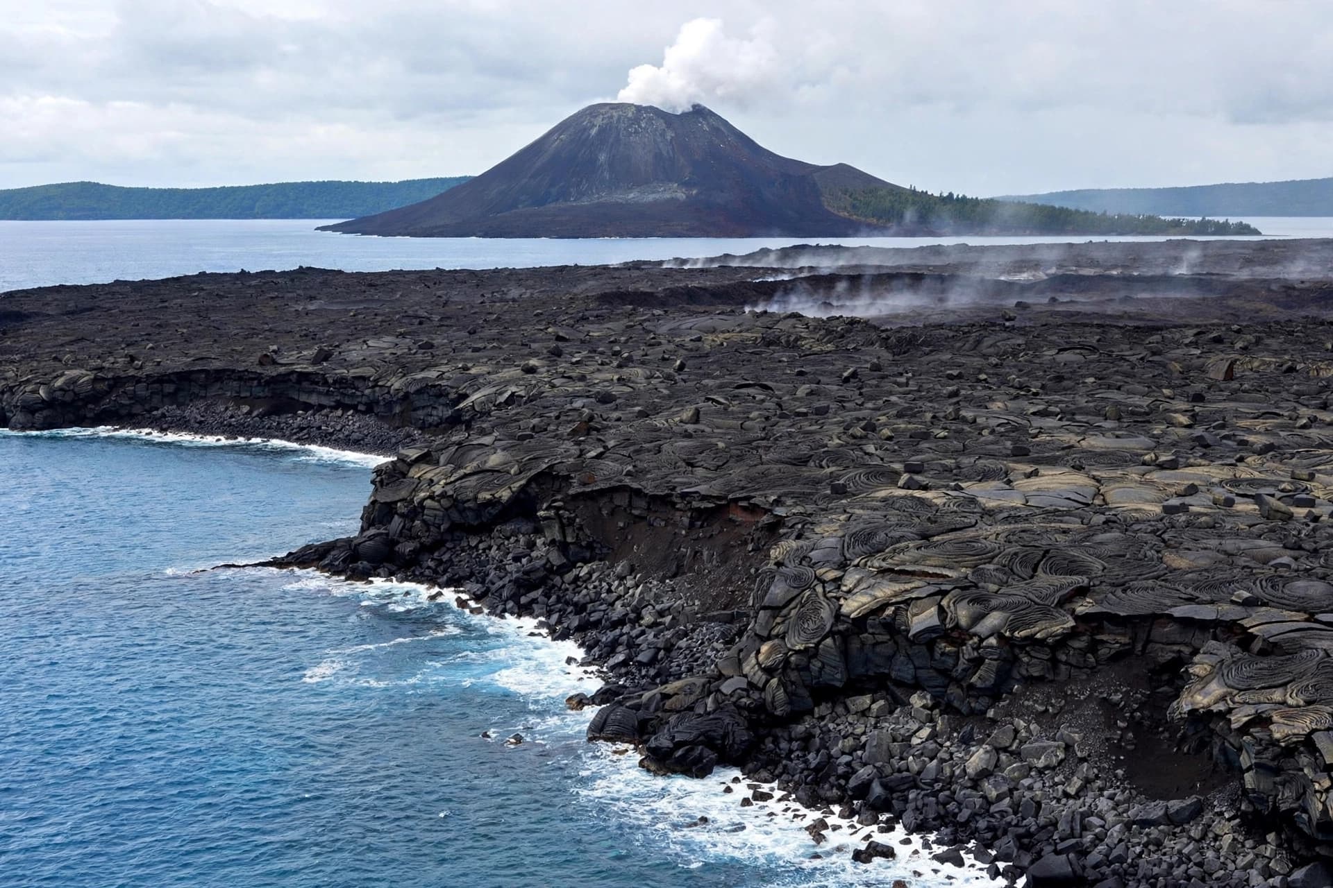 2. Between Lava and Ocean, Anak Krakatau Expands as New Formations Emerge From Recent Eruptions Near Its Shores
