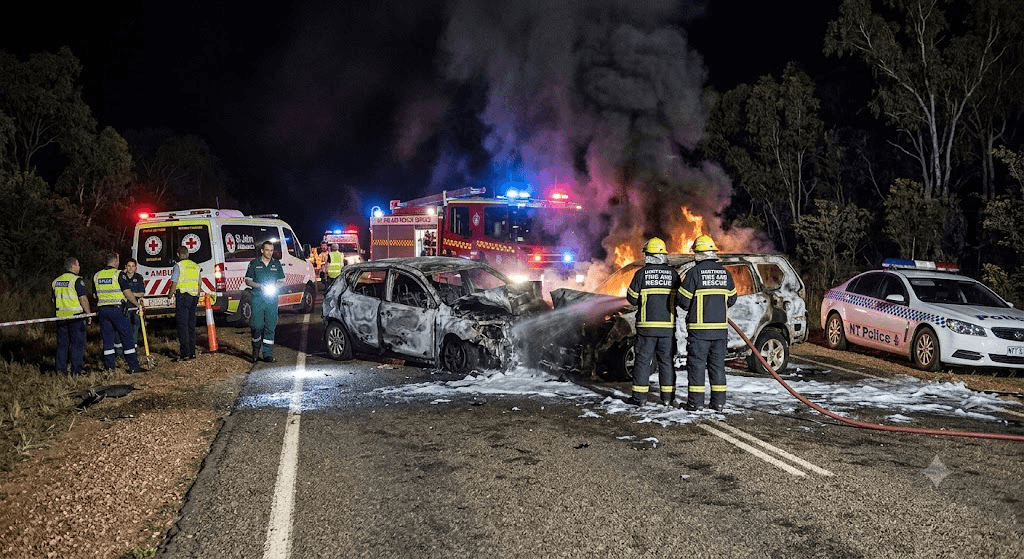 Trapped in the Flames: 5 Lives Lost in Devastating Head-On Crash Near Darwin