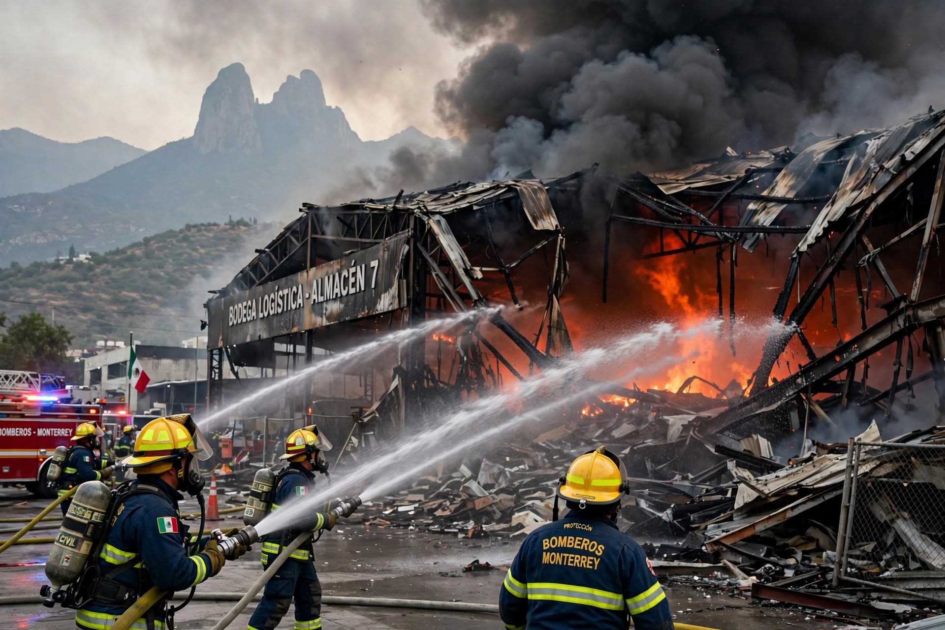 Monterrey Industrial Fire, Warehouse Collapses, One Firefighter Dead, Two Others Injured