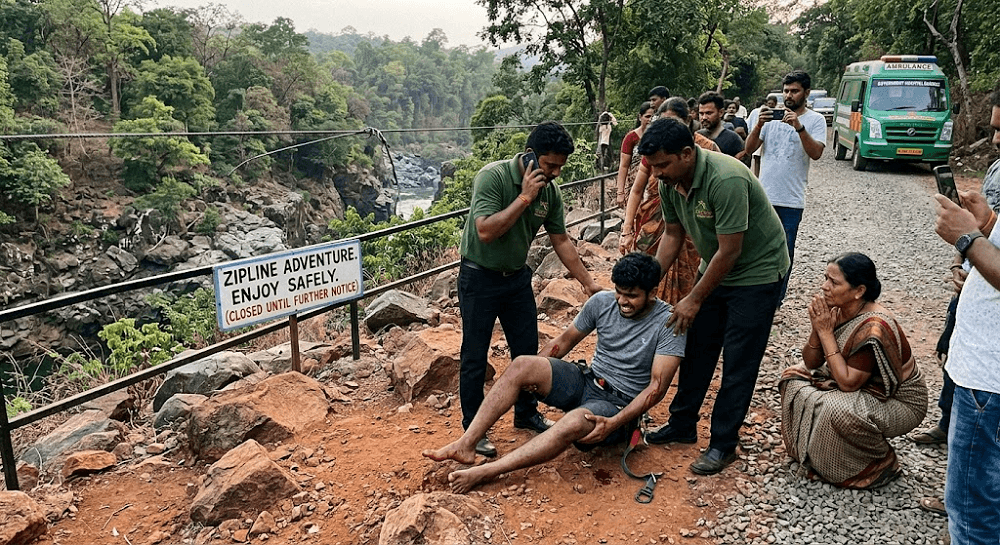 Zipline Nightmare: Tourist Critically Injured After 40-Foot Fall at Dandeli Resort