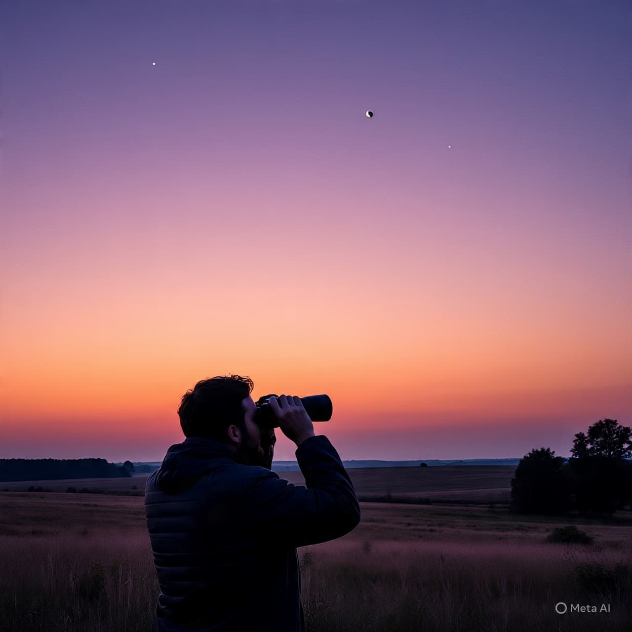 When Six Worlds Meet at Dusk: A Gentle Gathering in the Night Sky