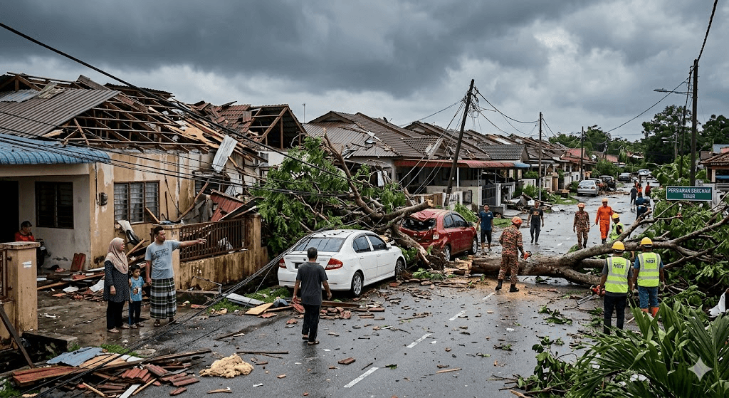 Freak Windstorm Rips Through Bercham: Homes Shattered and Infrastructure Toppled in Ipoh