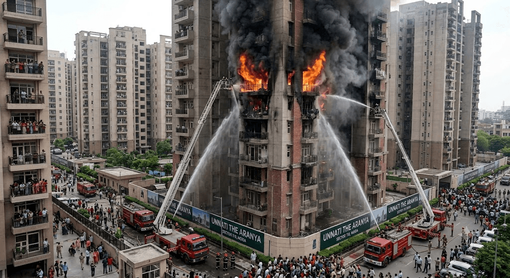 Flames on the 21st Floor: Massive Fire Rips Through Noida High-Rise Complex