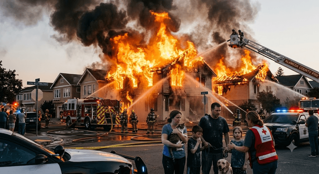 Three-Alarm Terror: Massive Fire Rips Through Castro Valley Neighborhood, Displacing Families and Pets