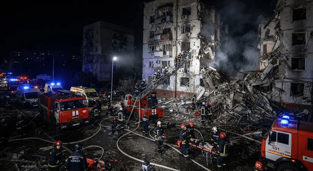 Night of Terror in Zaporizhzhia: Russian Bombardment Leaves 4 Civilians Injured