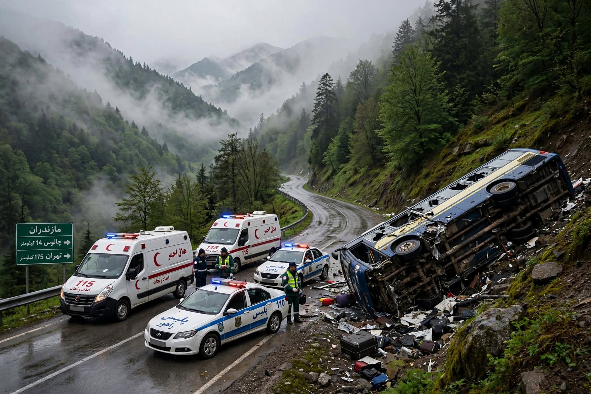 Fatal Mountain Corridor Crash: Bus Rollover In Mazandaran Province Kills Two And Injures Twelve