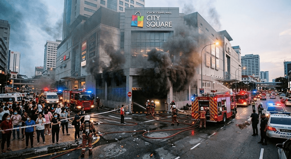 Fire Breaks Out in Basement Car Park of Johor Bahru City Square Mall