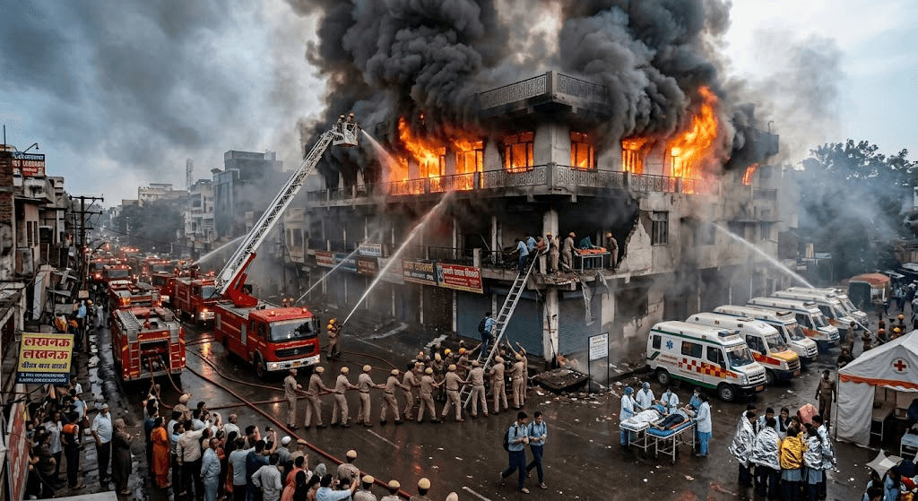 Panic in Aliganj: Massive Fire Breaks Out at Densely Packed Coaching Centre