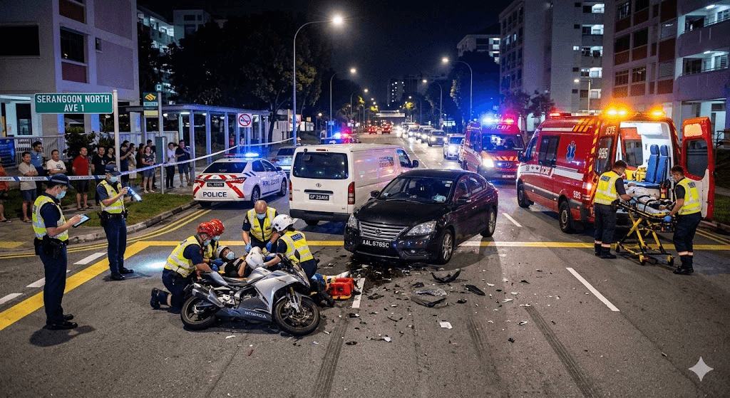 Serious Crash Involving Car, Van, and Bike on Serangoon North Ave 1; 2 Injured