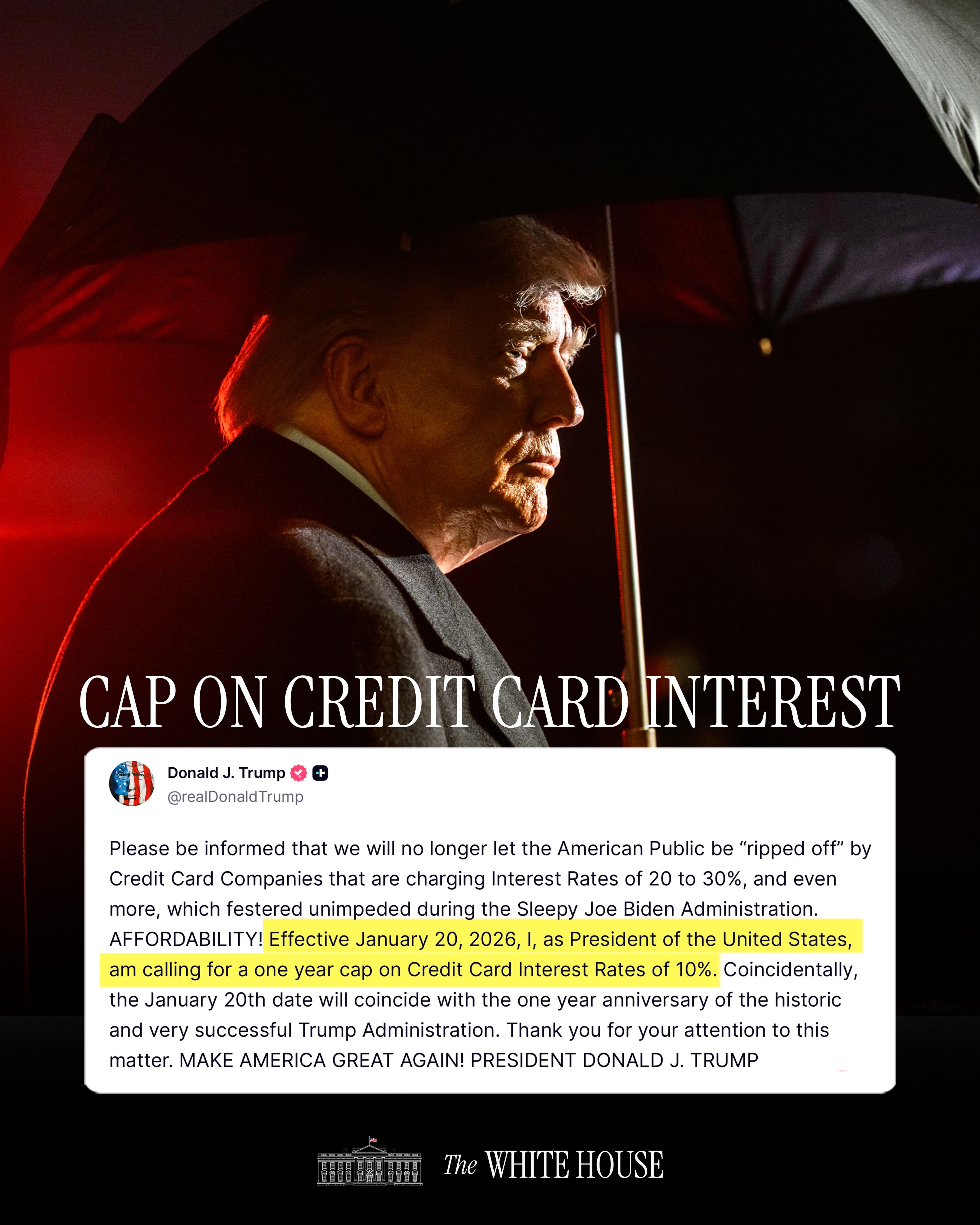 TRUMP ANNOUNCES CREDIT CARD INTEREST CAP: A ONE-YEAR RESET FOR AMERICAN CONSUMERS