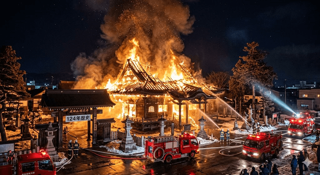 Tragedy in Hokkaido: Century-Old Naritasan Shokoji Temple Completely Destroyed by Fire