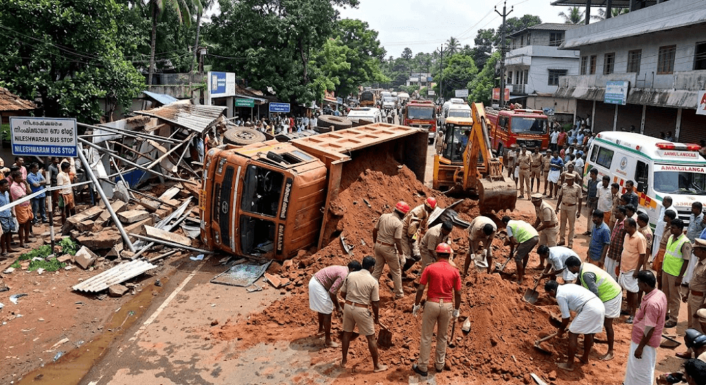 Horror in Kollam: 3 Children Crushed to Death After Soil-Laden Tipper Overturns at Bus Stop