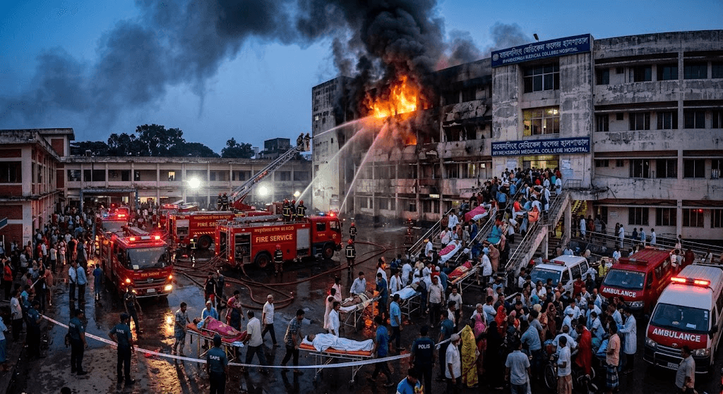Crisis in Mymensingh: Major Fire Breaks Out at Medical College Hospital, Triggering Mass Evacuations