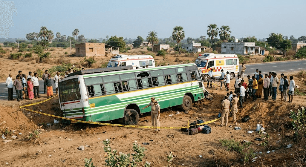 Tyre Burst Causes Bus to Skid and Crash in Andhra Pradesh, 2 Seriously Injured