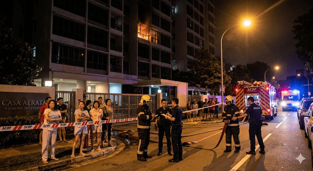 E-Bike Inferno: 5 Evacuated After Charging PAB Battery Ignites inside Geylang Condo