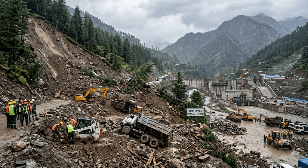 Catastrophe in Kishtwar: Massive Landslide Buries Vehicles Near 540 MW Kwar Power Project