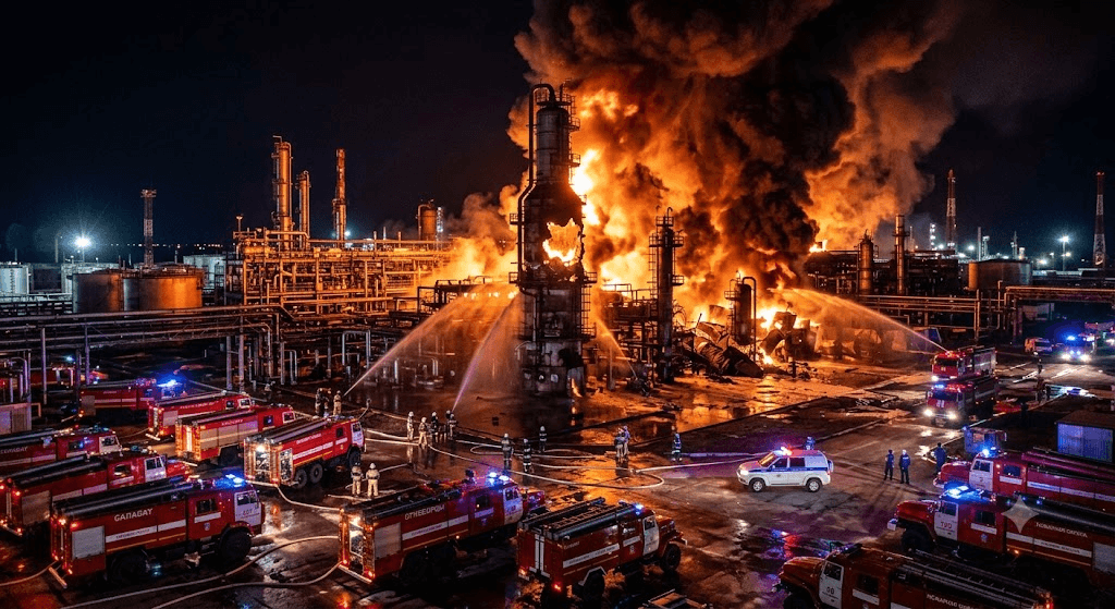 Inferno Deep in Russia: Ukrainian Drone Strike Sparks Massive Refinery Fire