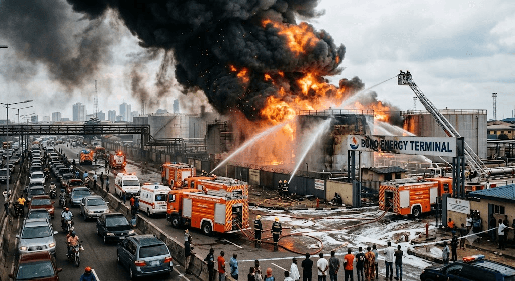 Massive Fire Explosion at Bono Energy Terminal Prompts Urgent Emergency Response in Lagos